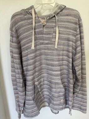 Marine Layer Striped Knit Hoodie in Gray and Cream